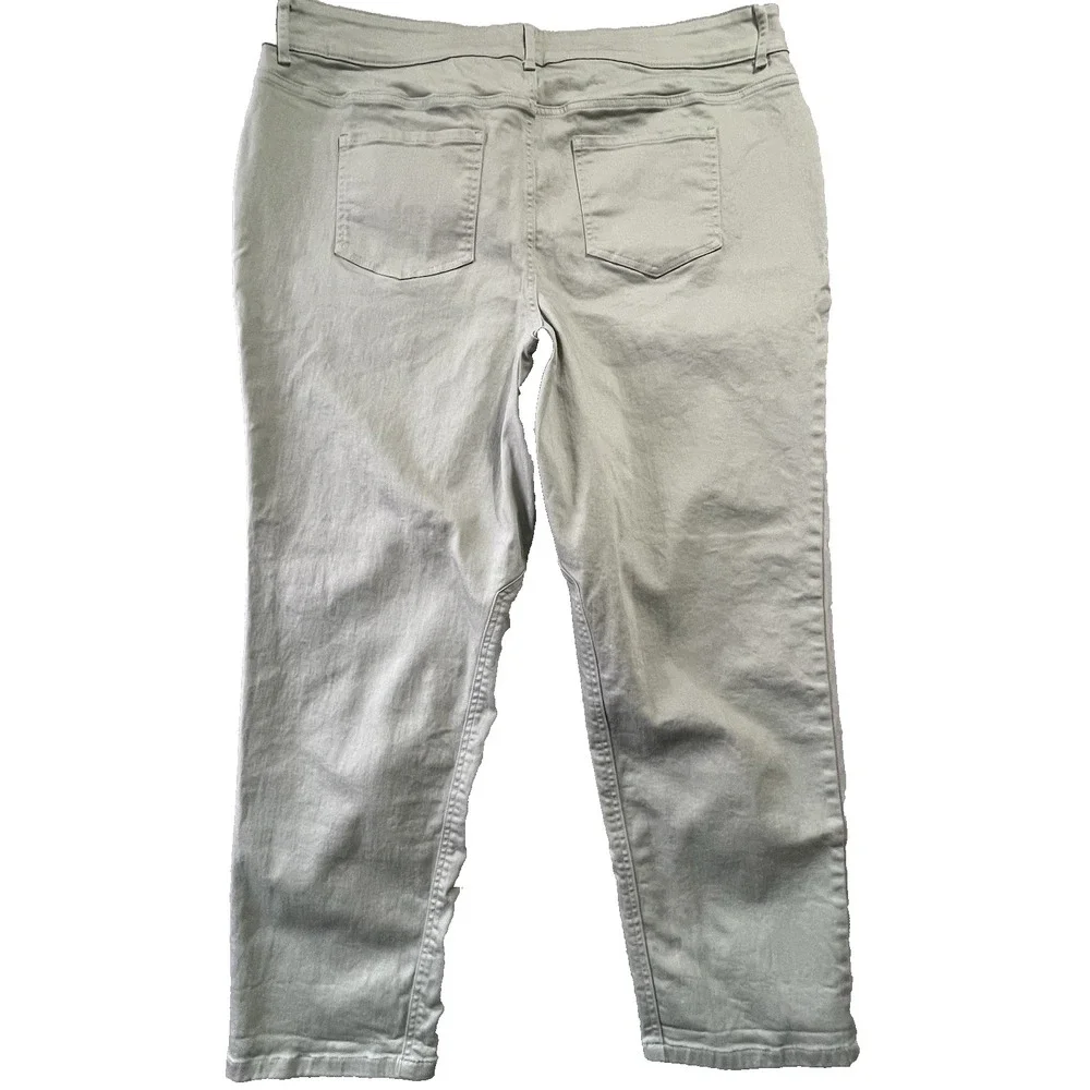 LOGO Straight Leg Pants Women 22W Sage Green Utility Patch Pocket Lori Goldstein